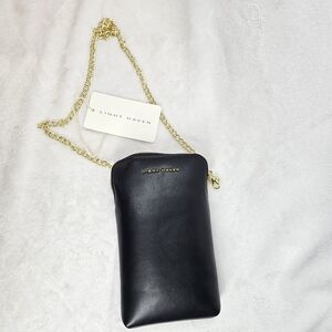 Light Haven Black Faux Leather Mini Crossbody Phone Bag Gold Chain NWT